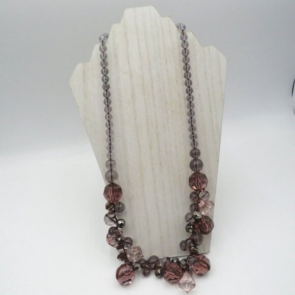 Mark Avon Necklace 32" Purple Gray Faceted Cluster Beads Ribbon Rose Gold Tone - Picture 6 of 7